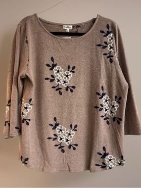Sapphire Taupe Floral Embroidered Long-Sleeve Blouse Women’s XL